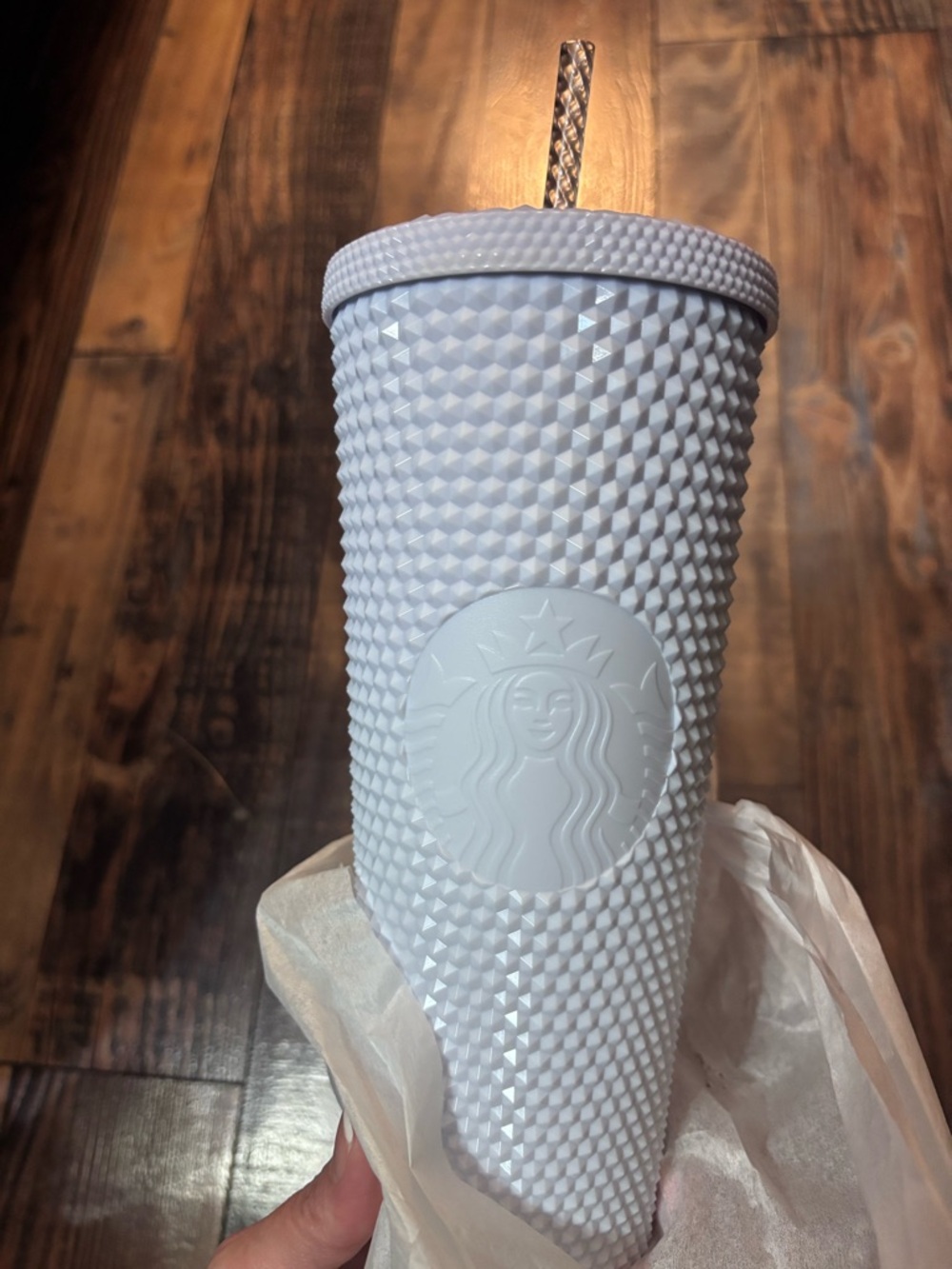 Starbucks Matte White Studded Tumbler with Patterned Straw